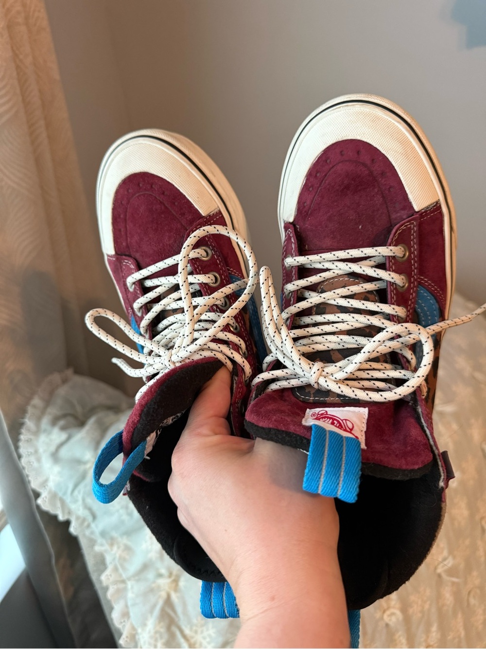 Vans Burgundy and Blue Suede High-Top Boots